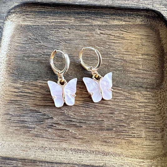 Ice Pink Butterfly Earrings